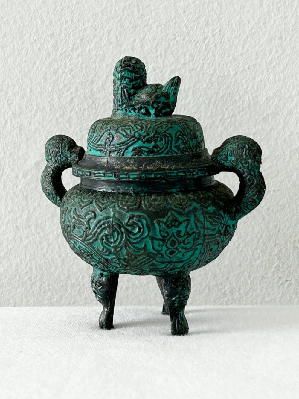 Vintage Miniature Empress Line Foo Dog Urn Heavy 3” Metal Cast Iron Asian Decor
